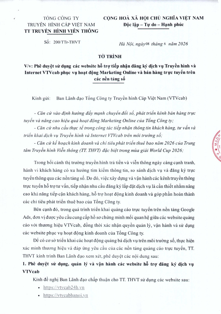 Công Bố website sử dụng thương hiệu VTVcab To trinh so 200 phe duyet su dung Website dong dau hinh anh 0 1